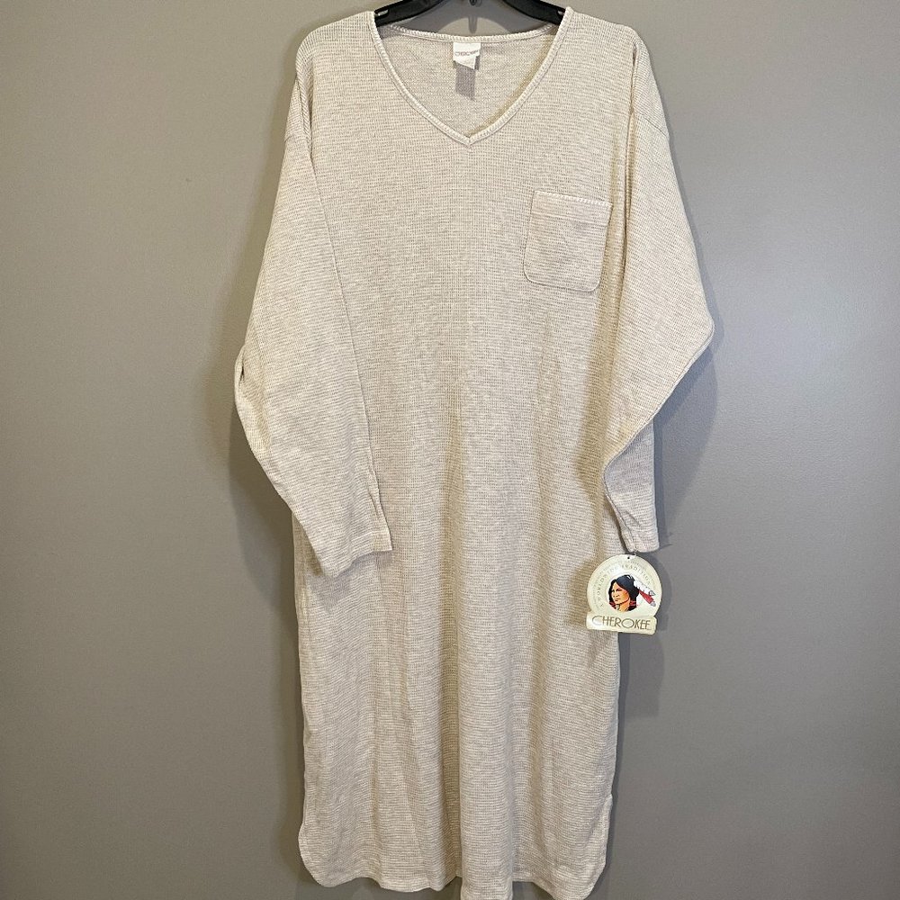 Cherokee Womens Oversized Lng Sl. Thermal Night Gown sz L NWT **1 Flaw See Photo